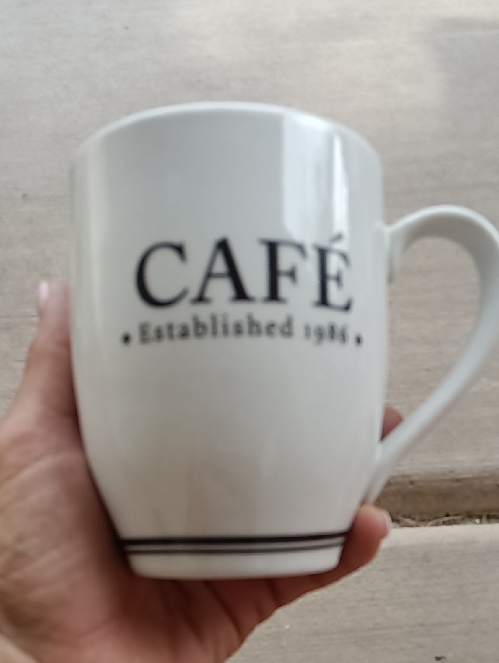 Pottery Barn White Ceramic "CAFÉ" Mug with Black Lettering